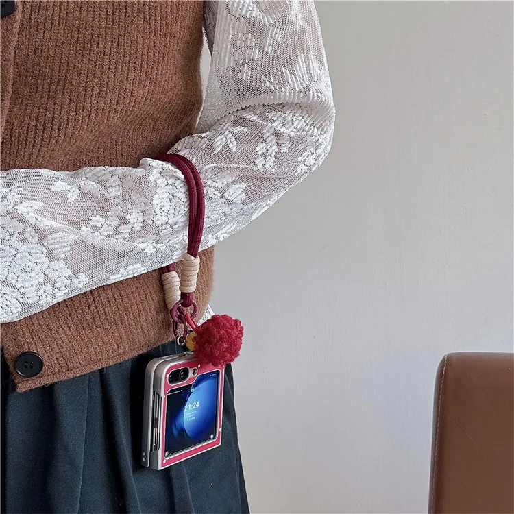 For Samsung Galaxy Z Flip6 5G Case Dots Bowknot Leather+PC Phone Cover with Hand Strap