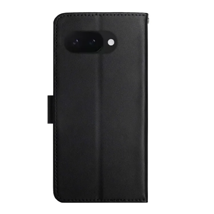 HT02 Genuine Cow Leather Phone Cover Nappa Texture für Google Pixel 9a - Schwarz