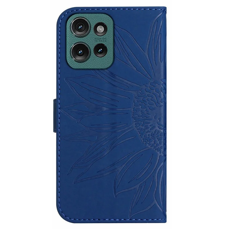 HT04 For Motorola Moto G75 5G Case Sunflower Imprint Leather Wallet Phone Cover with Wrist Strap - Sapphire