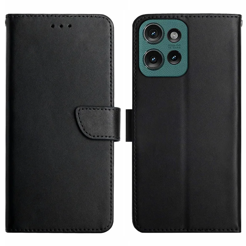 HT02 For Motorola Moto G75 5G Case Genuine Cow Leather Phone Cover Nappa Texture - Black