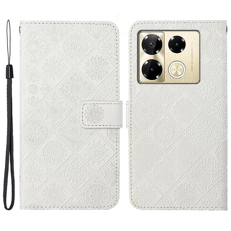 For Infinix Note 40 Pro 4G  /  5G  /  40 Pro+ Case Leather Case Ethnic Style Wallet Phone Cover with Strap - White