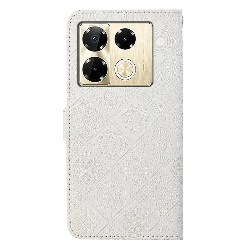 For Infinix Note 40 Pro 4G  /  5G  /  40 Pro+ Case Leather Case Ethnic Style Wallet Phone Cover with Strap - White