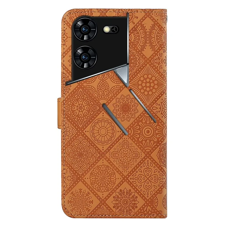 For TECNO Pova 5 Pro 5G Case Leather Case Ethnic Style Wallet Phone Cover with Strap - Brown