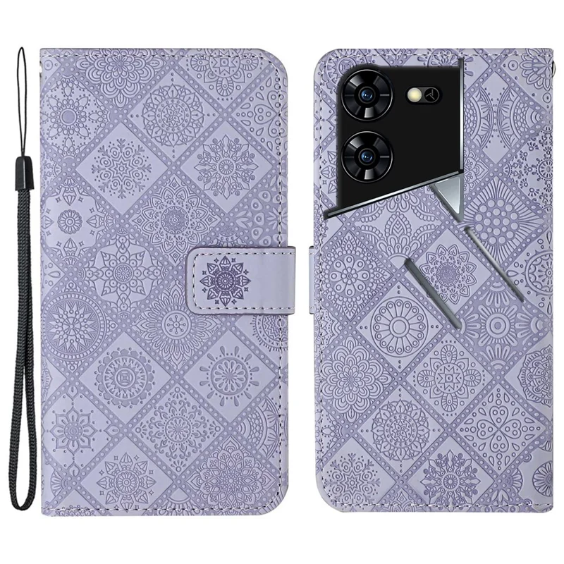 For TECNO Pova 5 Pro 5G Case Leather Case Ethnic Style Wallet Phone Cover with Strap - Purple