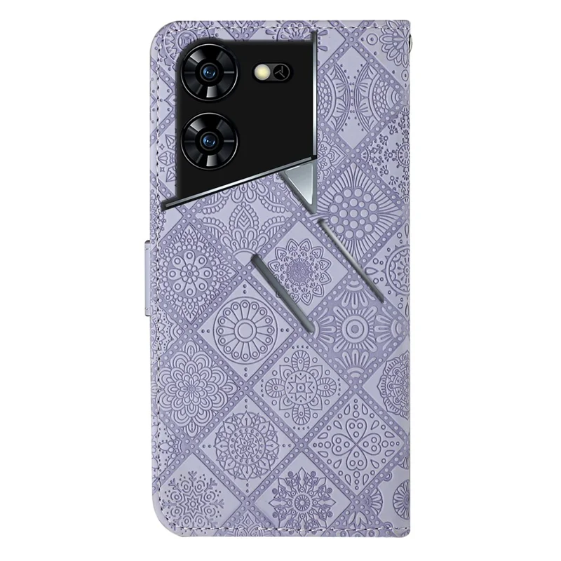 For TECNO Pova 5 Pro 5G Case Leather Case Ethnic Style Wallet Phone Cover with Strap - Purple