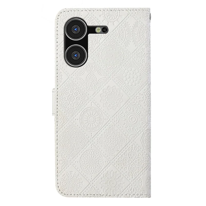 For TECNO Pova 5 4G Case Leather Case Ethnic Style Wallet Phone Cover with Strap - White