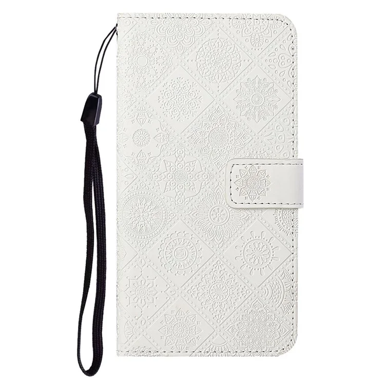 For TECNO Pova 6 Neo Case Leather Case Ethnic Style Wallet Phone Cover with Strap - White