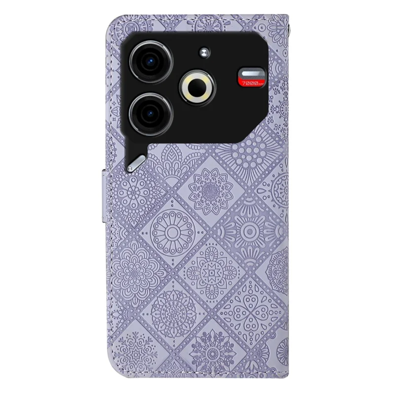 For TECNO Pova 6 Neo Case Leather Case Ethnic Style Wallet Phone Cover with Strap - Purple
