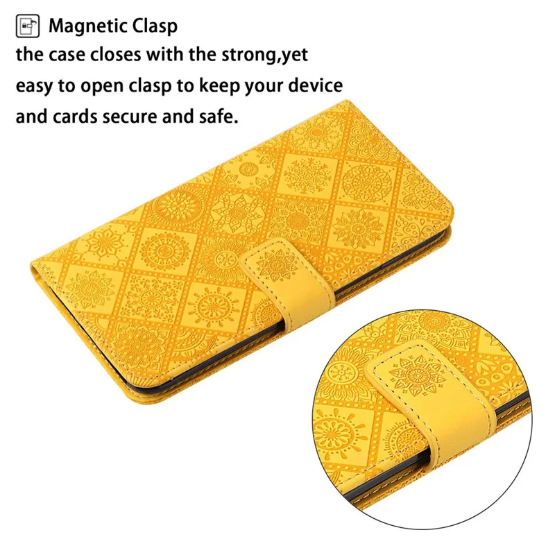 For Infinix Hot 50 5G Case Leather Case Ethnic Style Wallet Phone Cover with Strap - Yellow