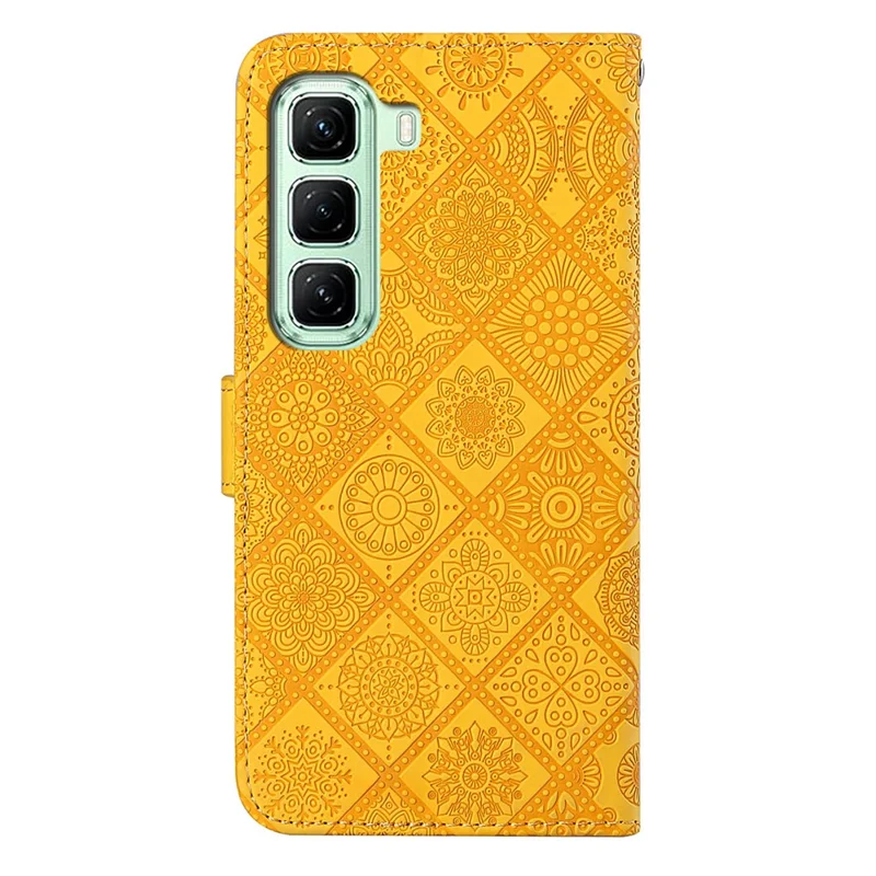 For Infinix Hot 50 5G Case Leather Case Ethnic Style Wallet Phone Cover with Strap - Yellow