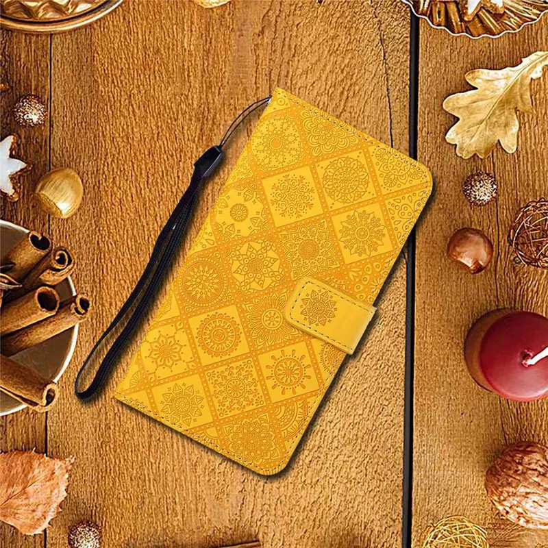 For Infinix Hot 50 5G Case Leather Case Ethnic Style Wallet Phone Cover with Strap - Yellow