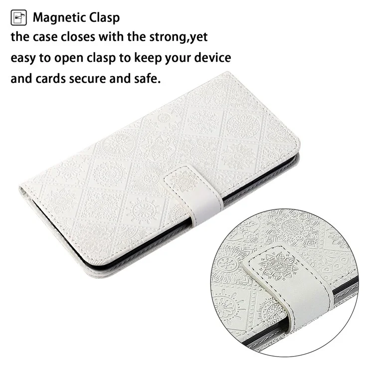 For TECNO Spark 20 Pro Case Leather Case Ethnic Style Wallet Phone Cover with Strap - White