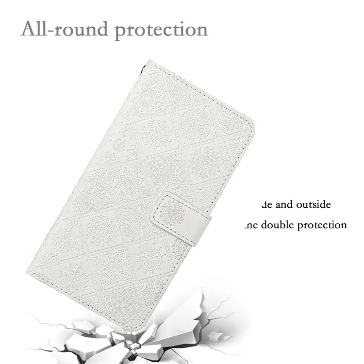 For TECNO Spark 20 Pro Case Leather Case Ethnic Style Wallet Phone Cover with Strap - White