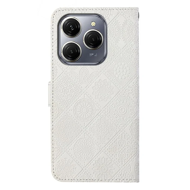 For TECNO Spark 20 Pro Case Leather Case Ethnic Style Wallet Phone Cover with Strap - White