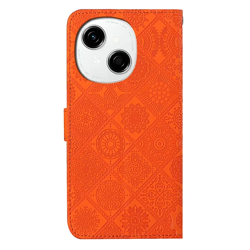 For TECNO Spark Go 2025 / Spark Go 1 / Pop 9 4G Case Leather Case Ethnic Style Wallet Phone Cover with Strap - Orange