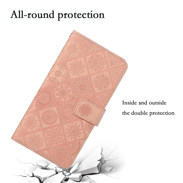 For TECNO Spark Go 2025 / Spark Go 1 / Pop 9 4G Case Leather Case Ethnic Style Wallet Phone Cover with Strap - Pink