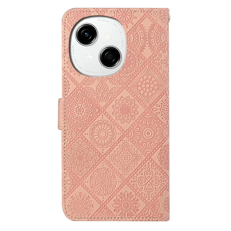 For TECNO Spark Go 2025 / Spark Go 1 / Pop 9 4G Case Leather Case Ethnic Style Wallet Phone Cover with Strap - Pink