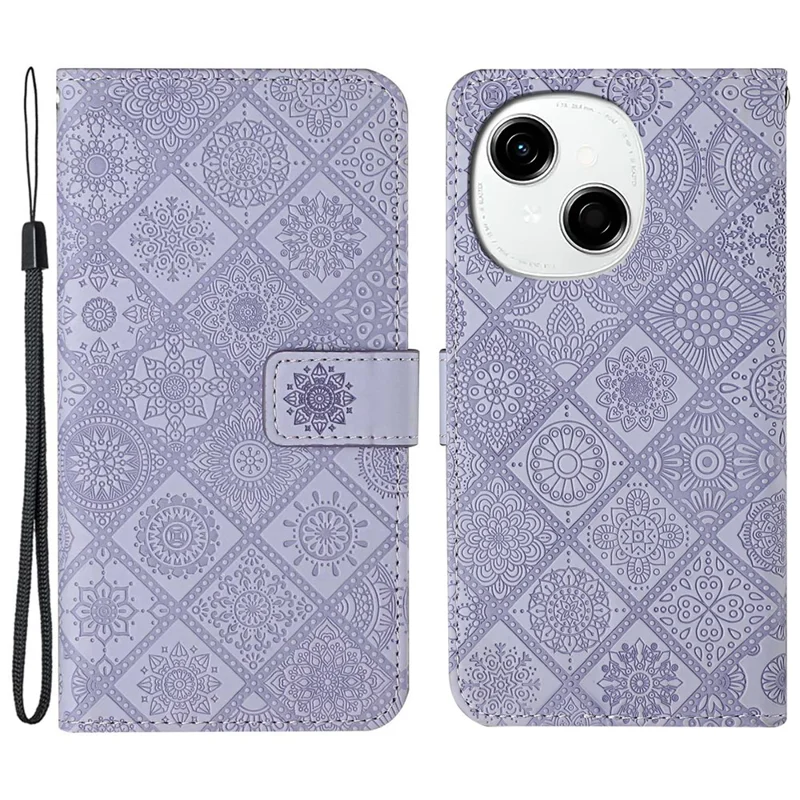 For TECNO Spark Go 2025 / Spark Go 1 / Pop 9 4G Case Leather Case Ethnic Style Wallet Phone Cover with Strap - Purple