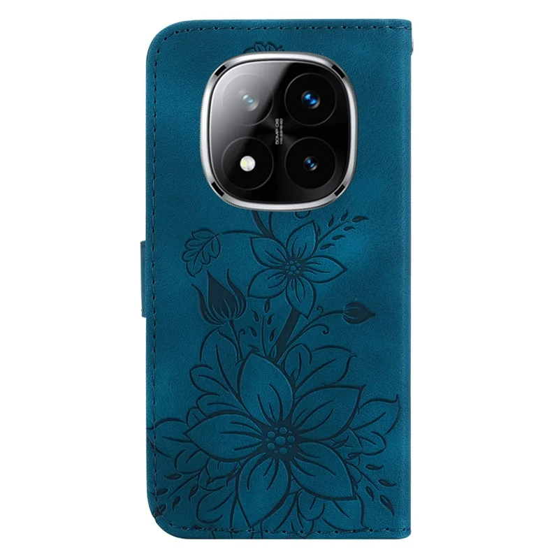 For Xiaomi Redmi Note 14 Pro 5G / Poco X7 5G Case Lily Flower Imprint Leather Phone Cover with Stand - Dark Blue
