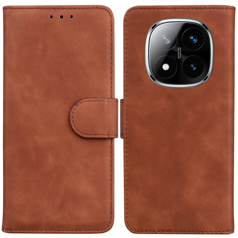 For Xiaomi Redmi Note 14 Pro 5G / Poco X7 5G Case Solid Color Leather Wallet Phone Cover - Brown