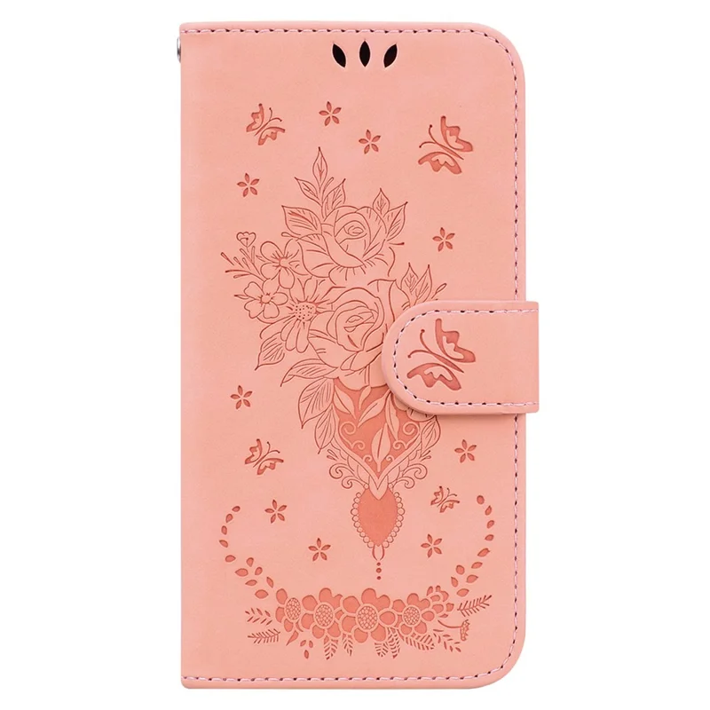 For Xiaomi Redmi Note 14 Pro 5G / Poco X7 5G Case PU Leather Wallet Phone Cover Butterfly Flower Imprint - Pink