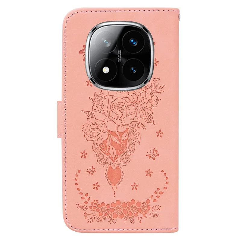 For Xiaomi Redmi Note 14 Pro 5G / Poco X7 5G Case PU Leather Wallet Phone Cover Butterfly Flower Imprint - Pink