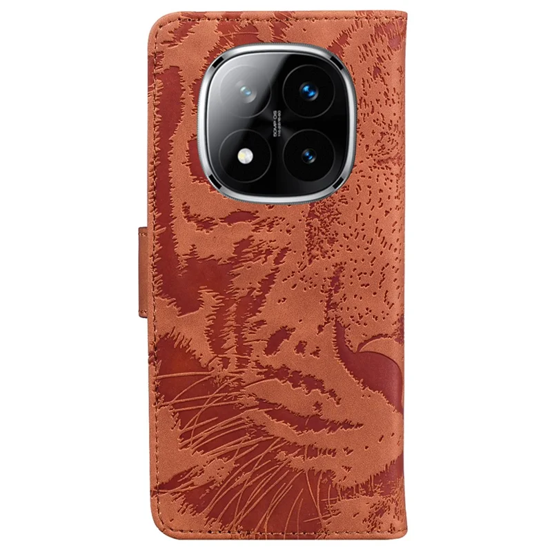 For Xiaomi Redmi Note 14 Pro 5G / Poco X7 5G Case Tiger Imprint Leather Wallet Phone Cover - Brown