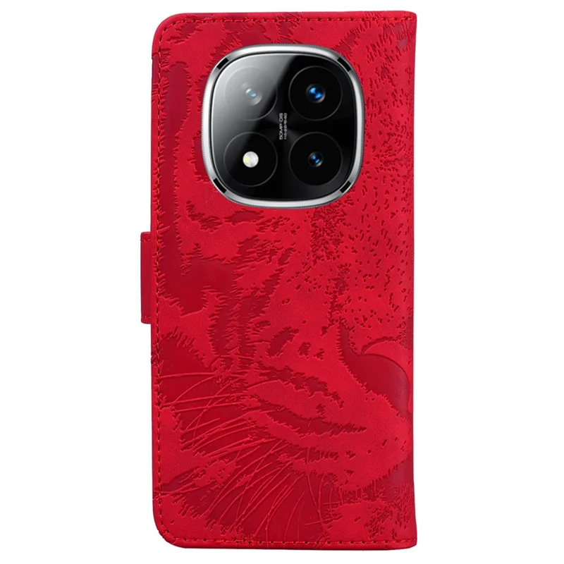 For Xiaomi Redmi Note 14 Pro 5G / Poco X7 5G Case Tiger Imprint Leather Wallet Phone Cover - Red