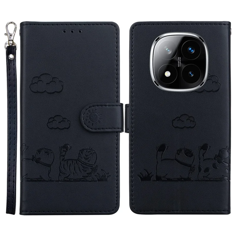 For Xiaomi Redmi Note 14 Pro 5G / Poco X7 5G Case RFID Blocking Kitten Pattern TPU+PU Leather Phone Cover - Black