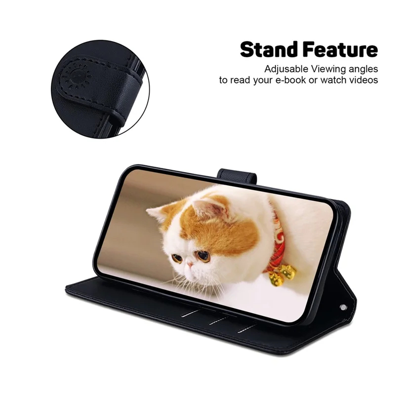 For Xiaomi Redmi Note 14 Pro 5G / Poco X7 5G Case RFID Blocking Kitten Pattern TPU+PU Leather Phone Cover - Black