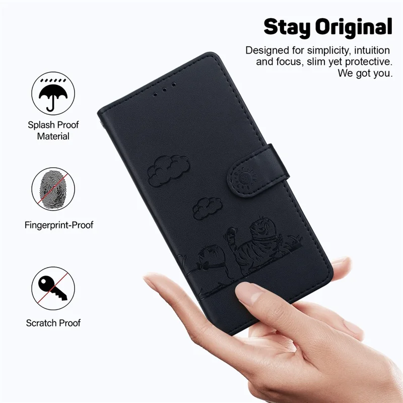 For Xiaomi Redmi Note 14 Pro 5G / Poco X7 5G Case RFID Blocking Kitten Pattern TPU+PU Leather Phone Cover - Black