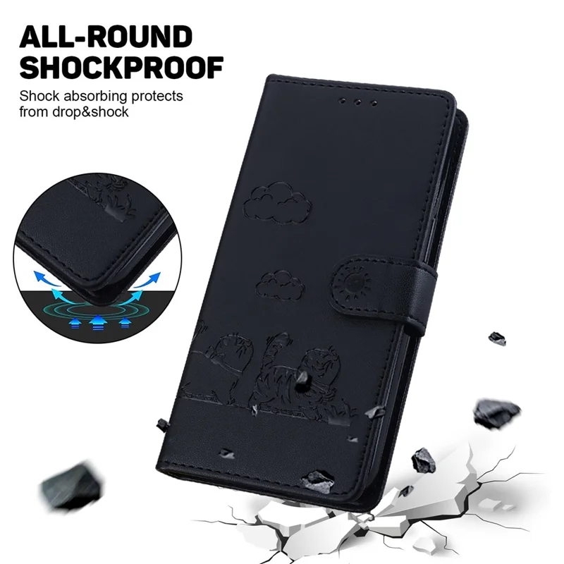 For Xiaomi Redmi Note 14 Pro 5G / Poco X7 5G Case RFID Blocking Kitten Pattern TPU+PU Leather Phone Cover - Black