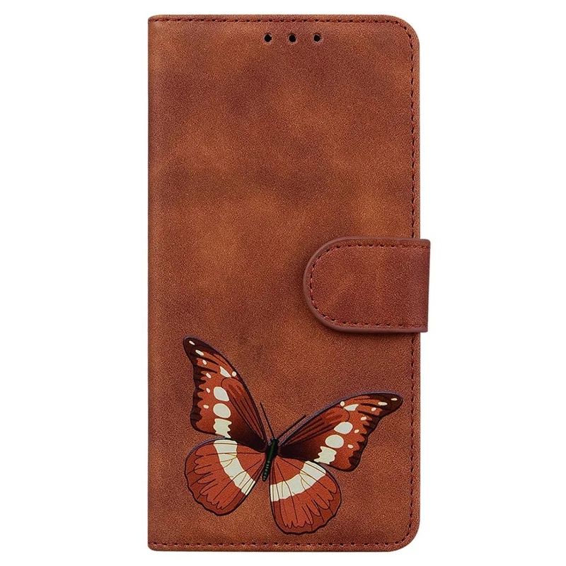 For Xiaomi Redmi Note 14 Pro 5G / Poco X7 5G Stand Case PU Leather Phone Cover Butterfly Printed - Brown