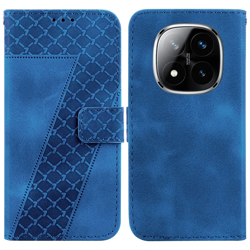 For Xiaomi Redmi Note 14 Pro 5G / Poco X7 5G Stand Case 7-Shaped Pattern Imprint Leather Phone Cover - Dark Blue