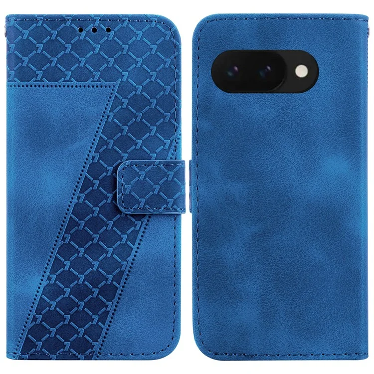 Étui support pour Google Pixel 9a, motif en forme de 7, impression en cuir - Bleu foncé