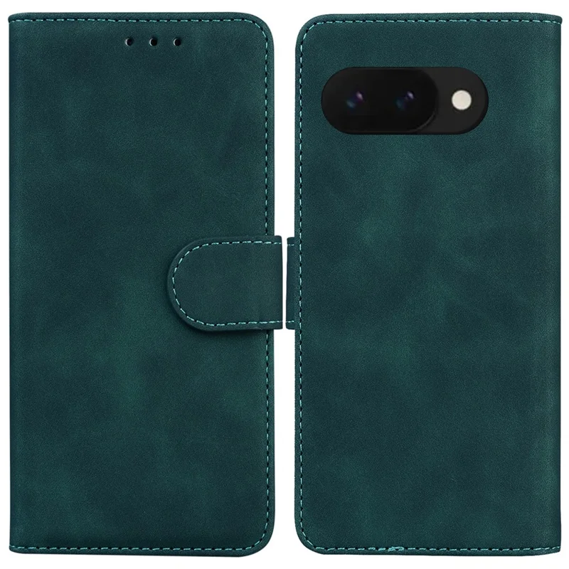For Google Pixel 9a Case Solid Color Leather Wallet Phone Cover - Green