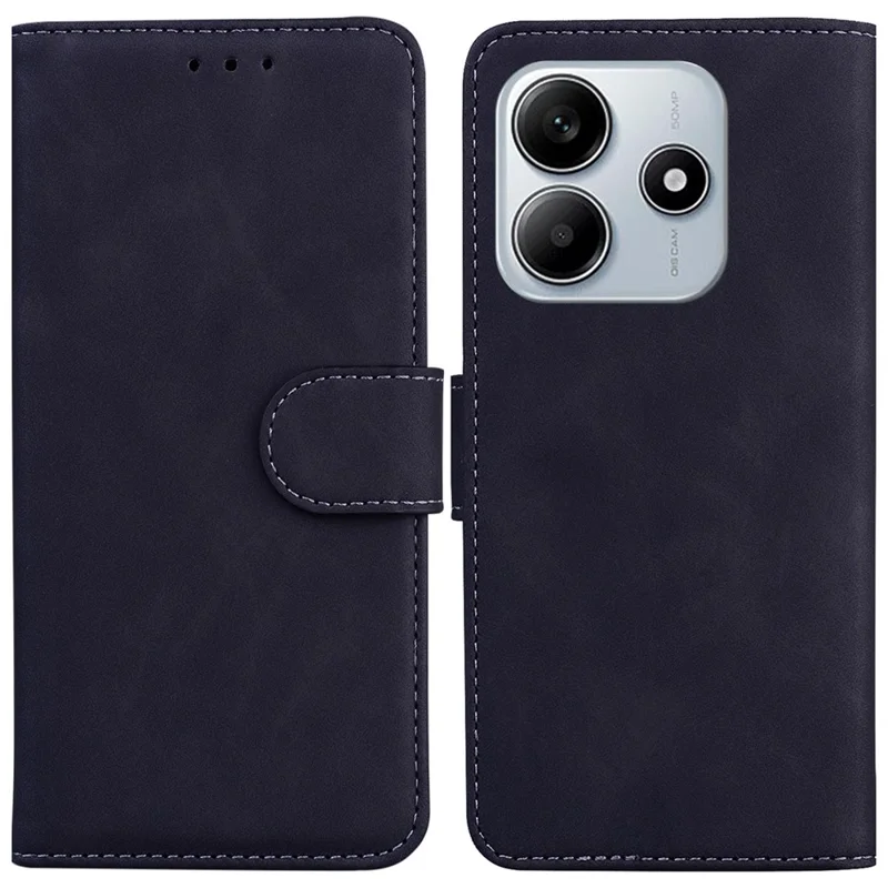 For Xiaomi Redmi Note 14 5G Case Solid Color Leather Wallet Phone Cover - Black