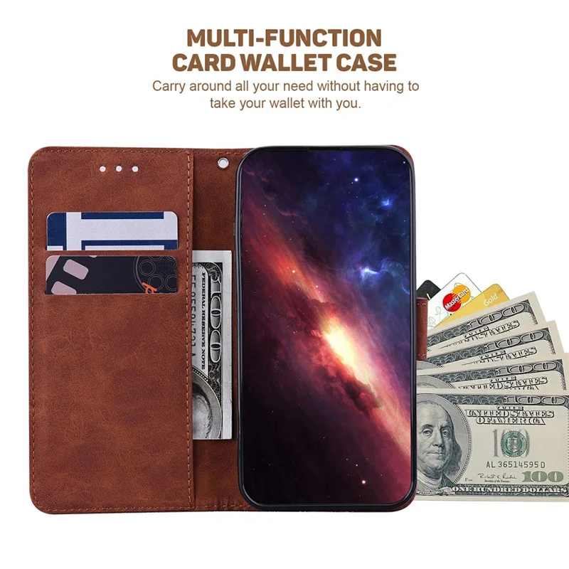 For Xiaomi Redmi Note 14 5G Case Geometry Pattern Leather Wallet Phone Cover with Wrist Strap - Brown