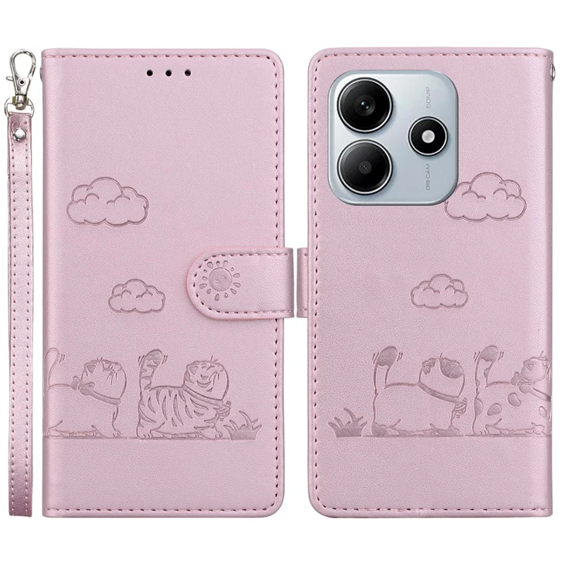 For Xiaomi Redmi Note 14 5G Case RFID Blocking Kitten Pattern TPU+PU Leather Phone Cover - Pink