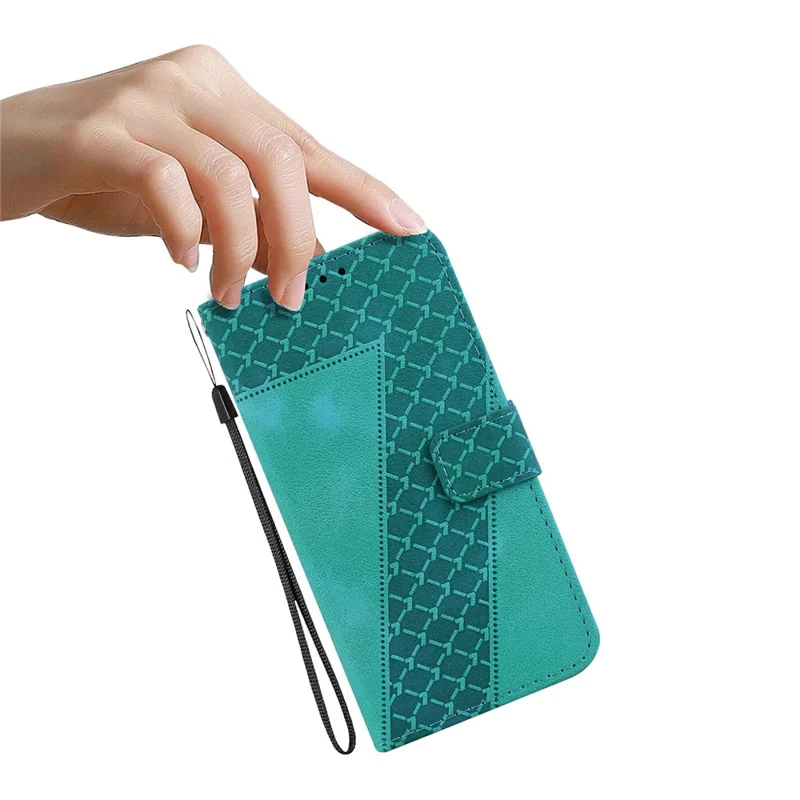 Standtaske til Xiaomi Redmi Note 14 5G med 7-formet mønstertryk i læder - Grøn