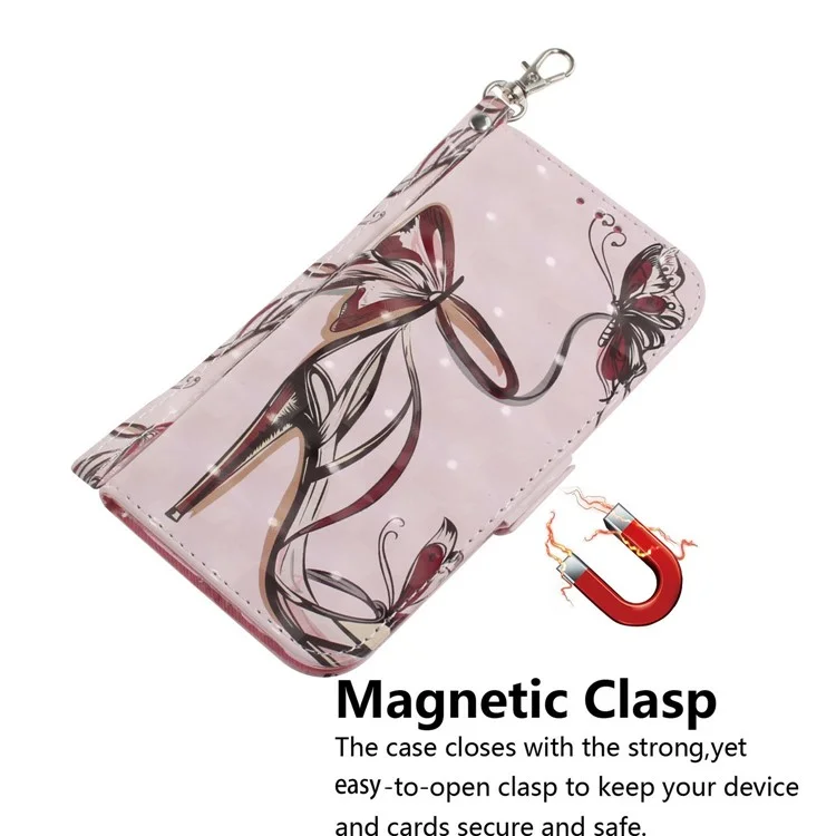 For Xiaomi Redmi Note 14 5G Case Pattern Printing Leather Wallet Phone Cover with Wrist Strap - Butterfly High Heels