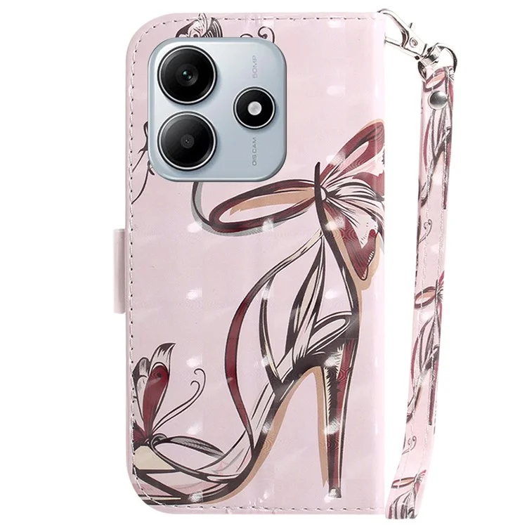 For Xiaomi Redmi Note 14 5G Case Pattern Printing Leather Wallet Phone Cover with Wrist Strap - Butterfly High Heels