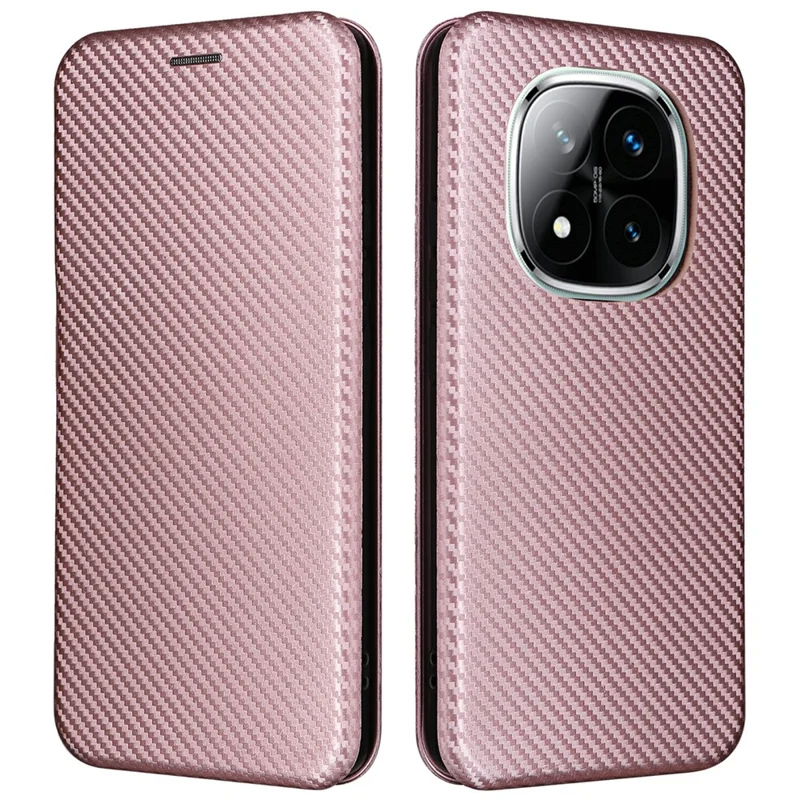 For Xiaomi Redmi Note 14 Pro 5G / Poco X7 5G Case Carbon Fiber Texture Drop-Proof PU Leather Phone Cover - Rose Gold
