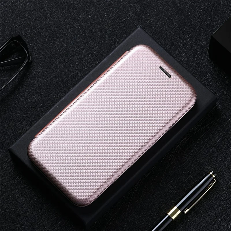 For Xiaomi Redmi Note 14 Pro 5G / Poco X7 5G Case Carbon Fiber Texture Drop-Proof PU Leather Phone Cover - Rose Gold