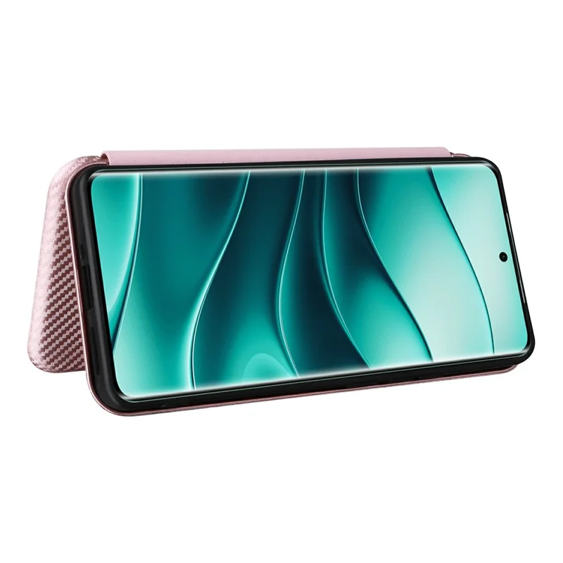 For Xiaomi Redmi Note 14 Pro 5G / Poco X7 5G Case Carbon Fiber Texture Drop-Proof PU Leather Phone Cover - Rose Gold