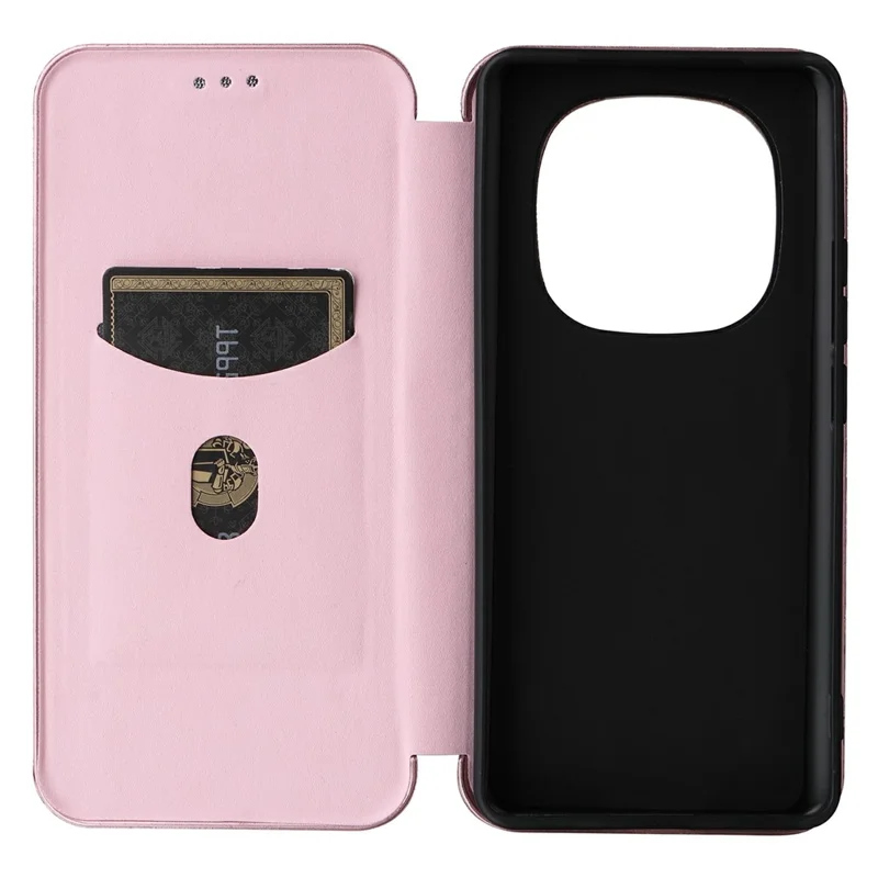 For Xiaomi Redmi Note 14 Pro 5G / Poco X7 5G Case Carbon Fiber Texture Drop-Proof PU Leather Phone Cover - Rose Gold