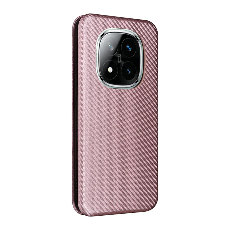 For Xiaomi Redmi Note 14 Pro 5G / Poco X7 5G Case Carbon Fiber Texture Drop-Proof PU Leather Phone Cover - Rose Gold