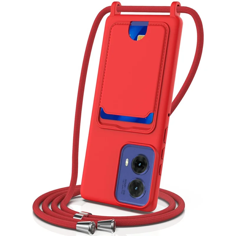 Phone Case For Motorola Moto G85 5G  /  S50 Neo 5G  /  Edge 50 Fusion 5G Liquid Silicone Card Holder Back Cover with Lanyard - Red