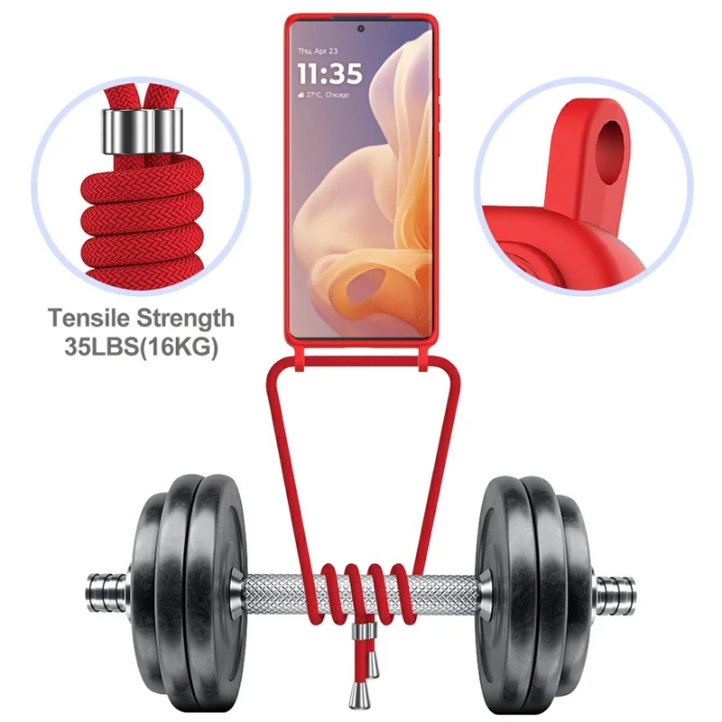 Phone Case For Motorola Moto G85 5G  /  S50 Neo 5G  /  Edge 50 Fusion 5G Liquid Silicone Card Holder Back Cover with Lanyard - Red
