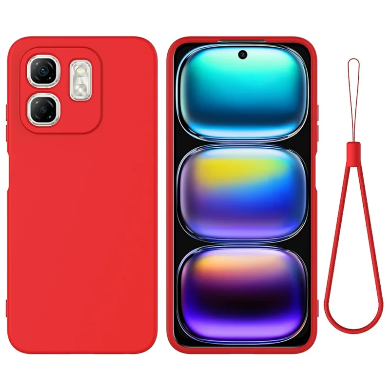 Para Infinix Hot 50i 4G / Smart 9 4G Funda Silicona Líquida Anti-Arañazos con Correa de Mano - Rojo